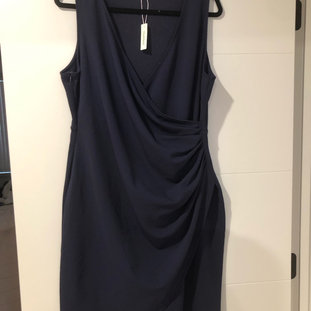 Elegant Navy Blue Draped Women's Dress